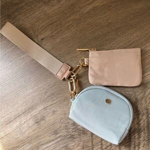 Beige and Light Blue Dual pouch wristlet NWT